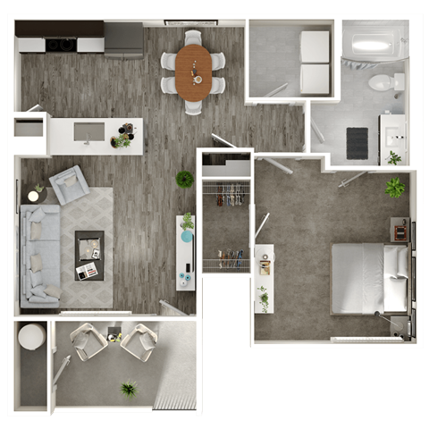 Floor plan for 1 bed, 1 bath, 836 sqft